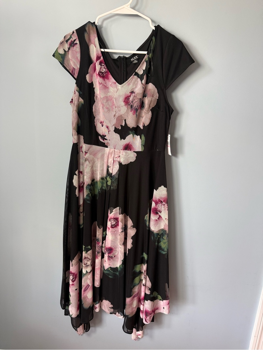 SLNY Black Midi and Dress with Pink Floral Print